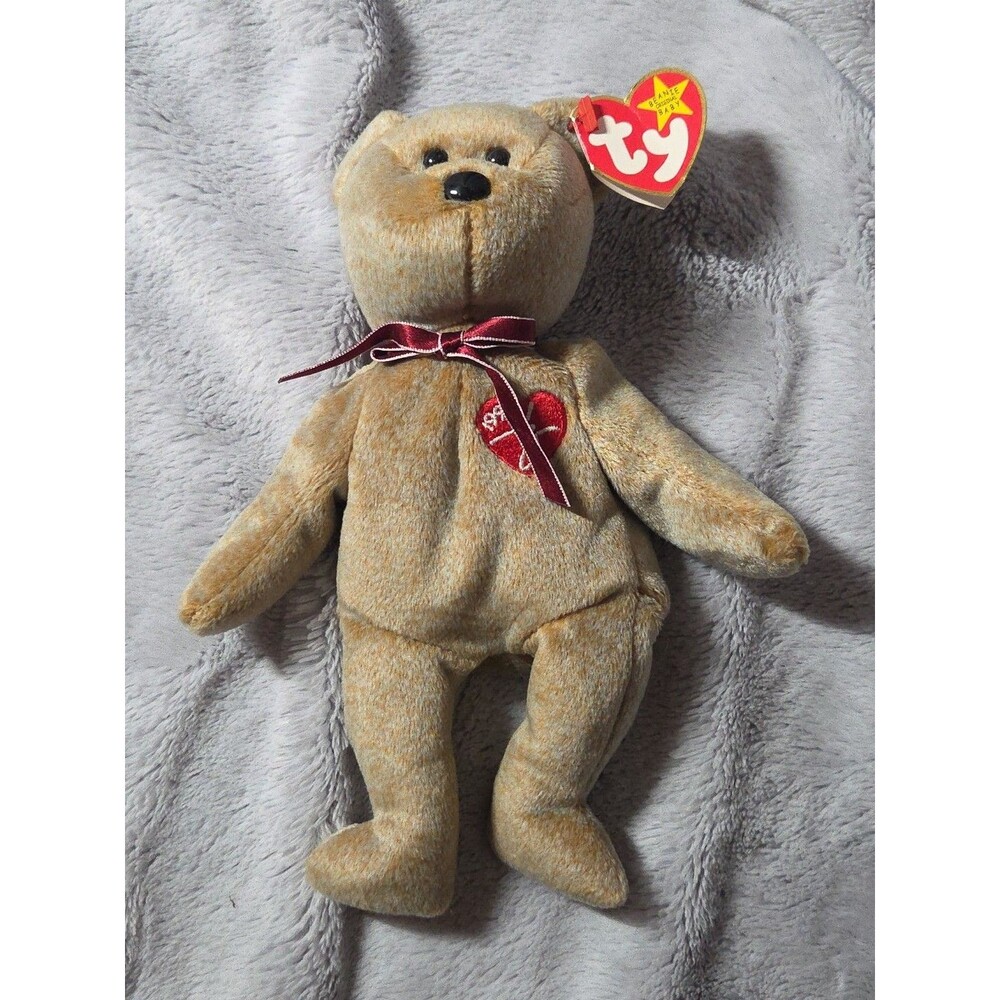 Ty Beanie Baby 1999 Signature Bear – Brown Teddy with Red Heart Emblem